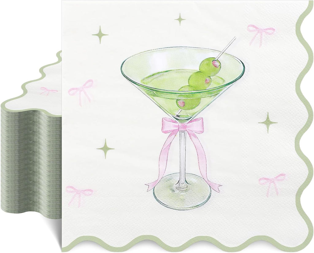 Natnarr 50 Pk Martini Napkins 6.5" Scalloped A Tini Bit Older Napkins