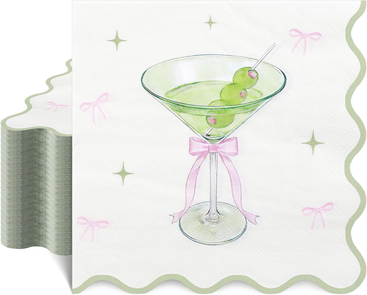 Natnarr 50 Pk Martini Napkins 6.5" Scalloped A Tini Bit Older Napkins