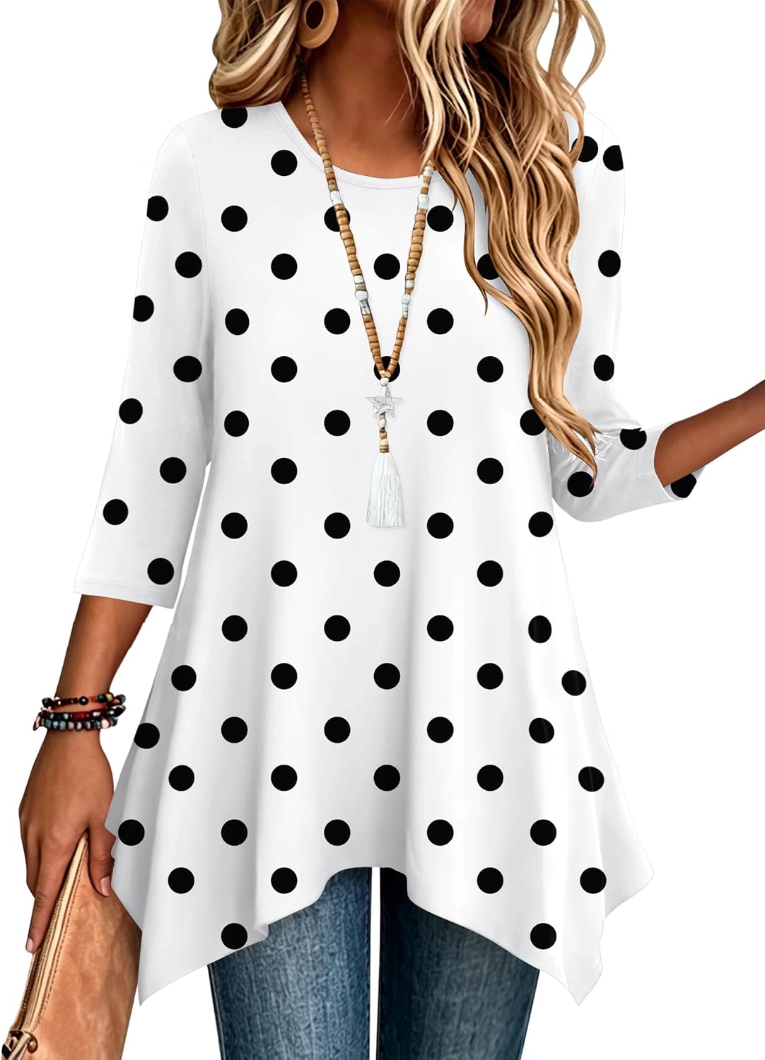 Zeagoo Womens Tops 3/4 Sleeve Loose Fit Dressy Tunics Plus Size Boho Shirts