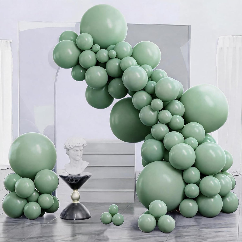 PartyWoo Sage Green Balloons 140pcs Olive Eucalyptus Dusty Green Boho Color