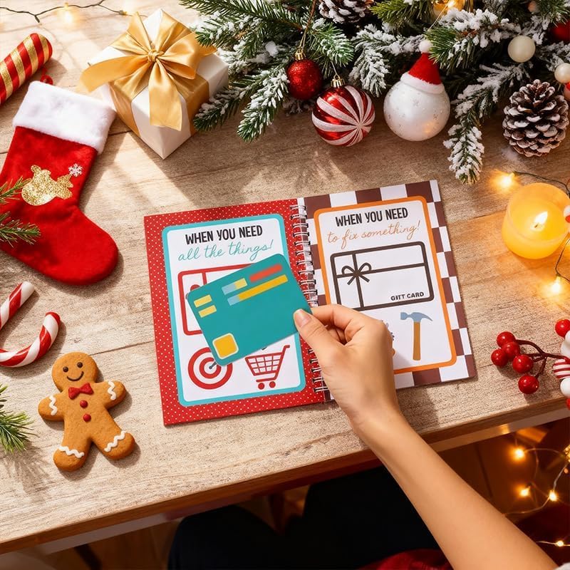 Rkrcl Christmas Gift Card Book, Christma Gift Cards Books Holder, 5x7 Color Spiral-Bound Book, DIY Personalized Xmas Gifts for Family, Friends, Students (Color-A)