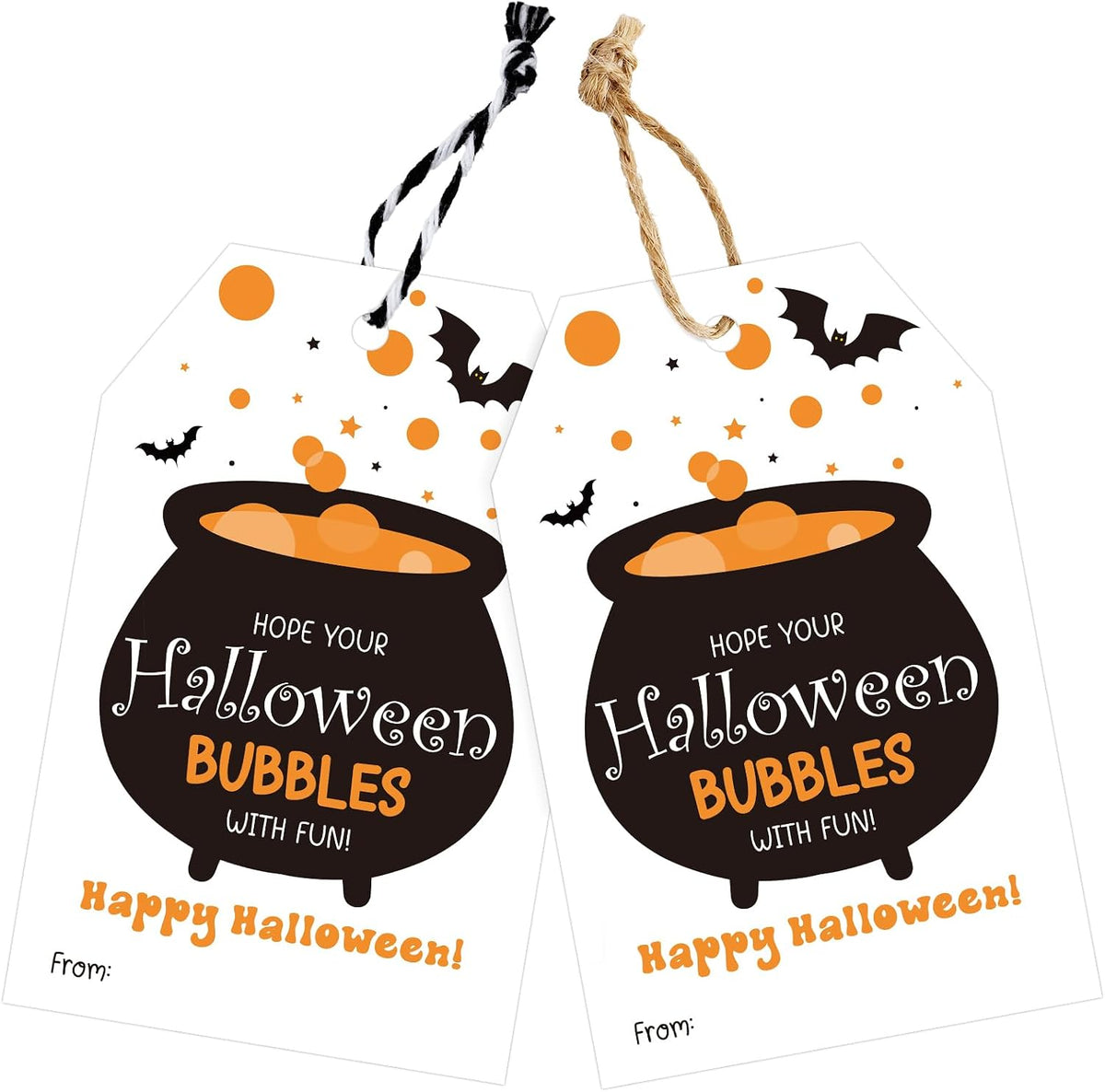 joycraft Happy Halloween Tags with String - 50Pcs Halloween Cauldron Tags