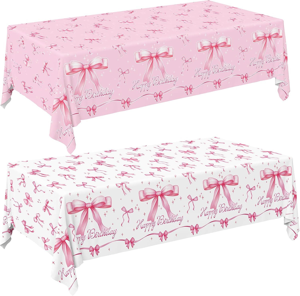 Gatherfun Pink Bow-Themed Party Supplies Set for Women: Happy Birthday & Bachelorette Decorations Combo - Includes 2 Disposable Tablecloths (54 x 108 inch) for Birthday & Tea Party Decorations