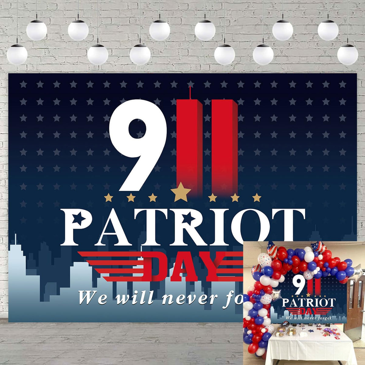 911 Patriot Day Backdrop Banner 6x4FT We Will Never Forget Background