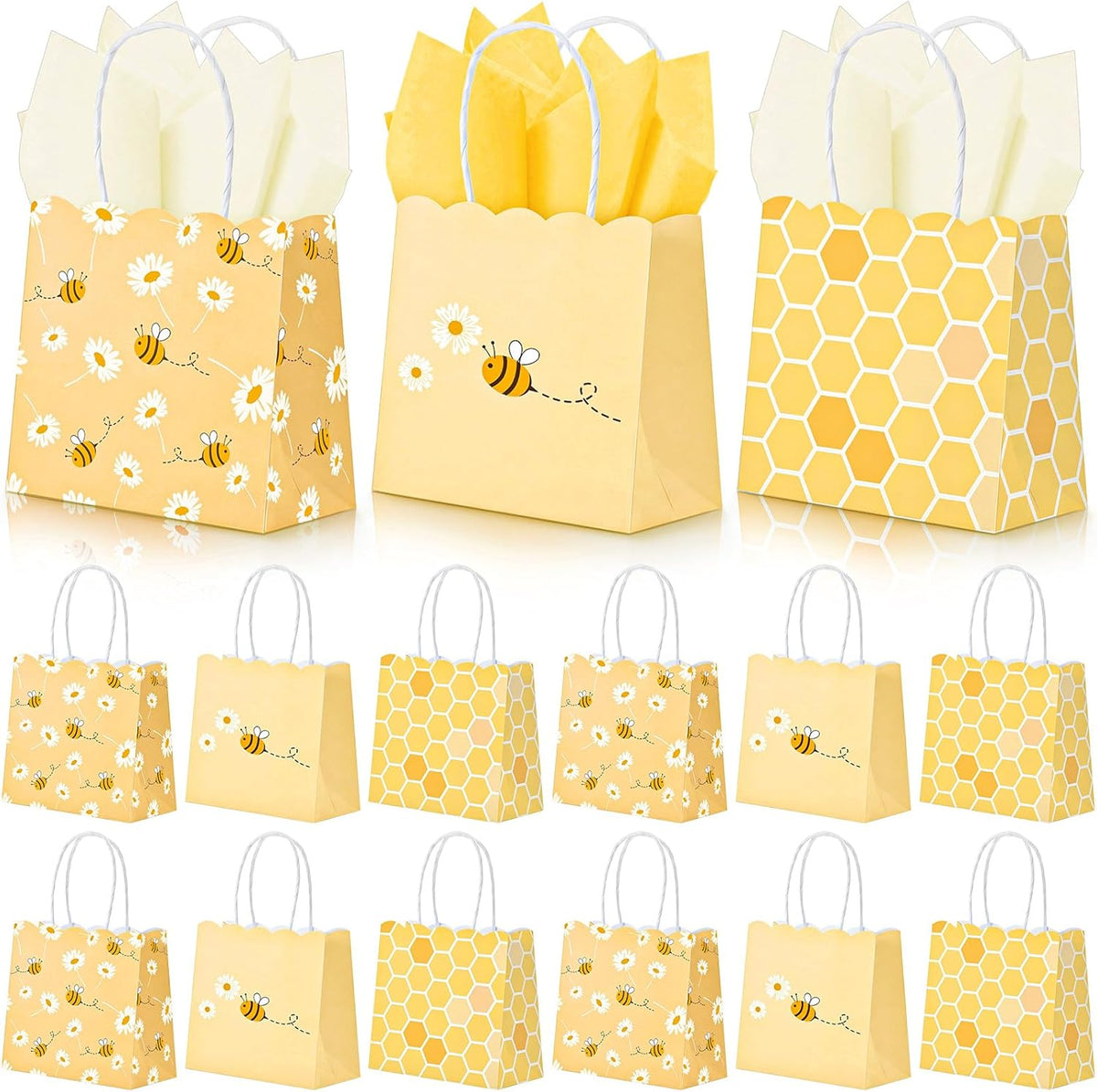 Silkfly 24 Pack Mini Bee Party Gift Bags Bulk with Tissue Paper 5x5x3 Inch