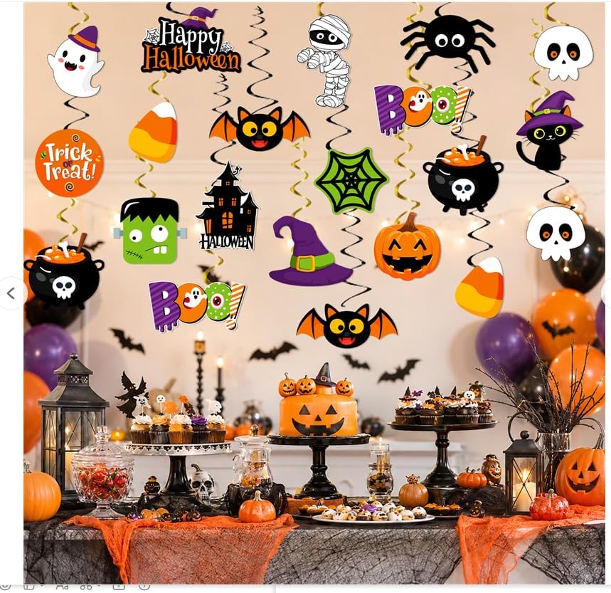 Halloween Hanging Decorations,Halloween Ghost Streamers,Cute Spooky Ghost Pumpkin Witch Hats Ceiling Hanging Swirls, Halloween Decorations Indoor for Office Classroom