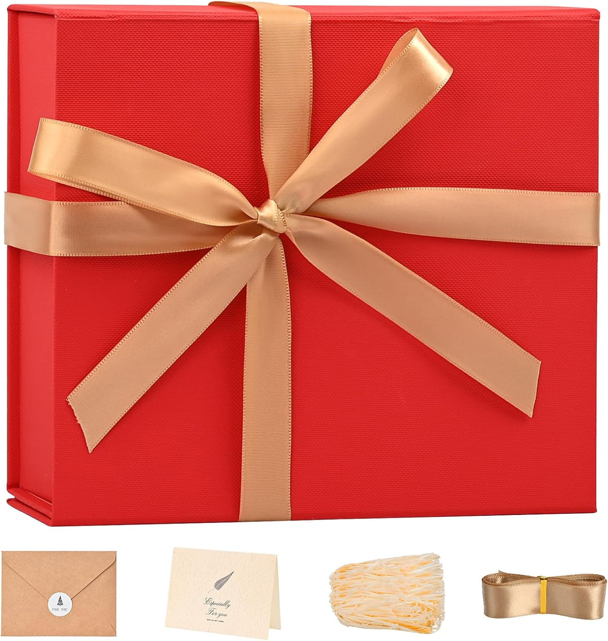 LIFELUM Red Gift Box for Christmas with Magnetic Lid, 8"x7"x3"