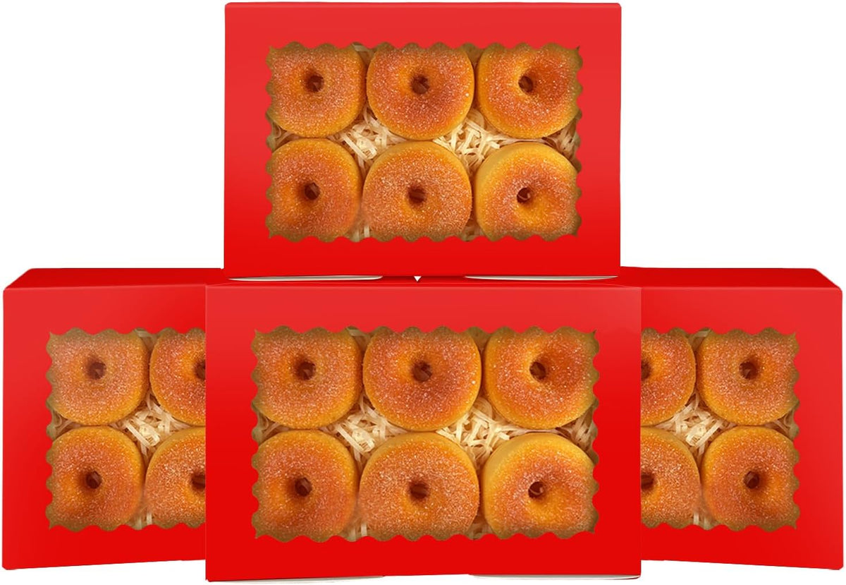 qiqee 50Pcs Red Cookie Box with Window 9x6x2.5 inch Pastry Macaron Bakery Box For Packaging
