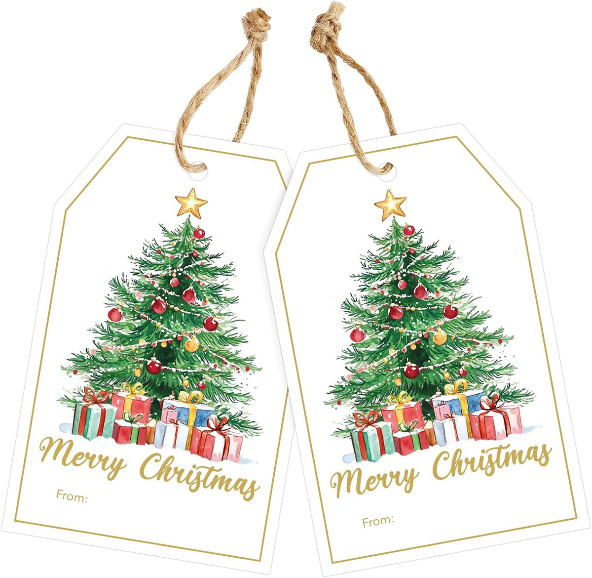 joycraft 50Pcs Merry Christmas Tags with String, Christmas Tree Gift Tags
