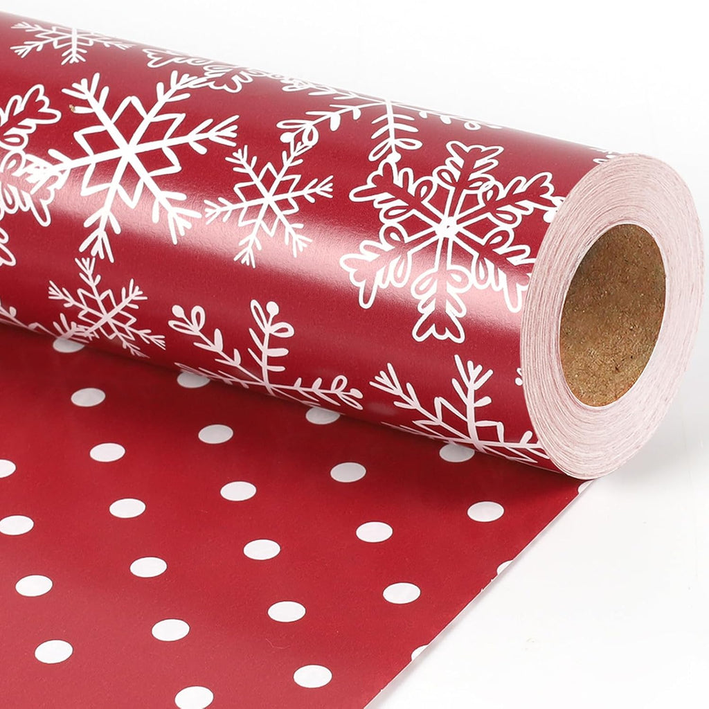 BIOBROWN Christmas Wrapping Paper Snowflake and Polka Dots Design for Xmas