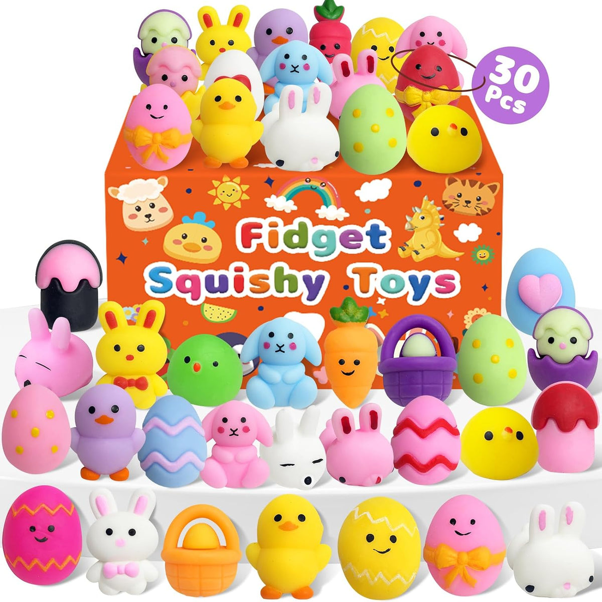 30 Pcs Easter Squishy Toys, Easter Basket Stuffers, Small Mini Toys Egg Fillers Stuffers, Non Candy Party Favors Classroom Gifts Prizes Treats Squishies for Boys Girls