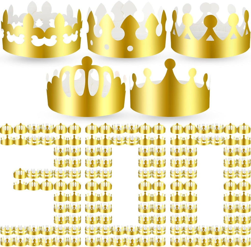 Crtiin 300 Pcs Gold Paper Crowns Bulk for Adult Kids Party, Stylish Style