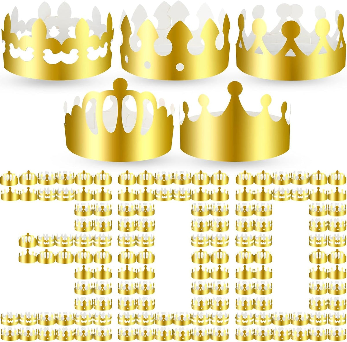 Crtiin 300 Pcs Gold Paper Crowns Bulk for Adult Kids Party, Stylish Style