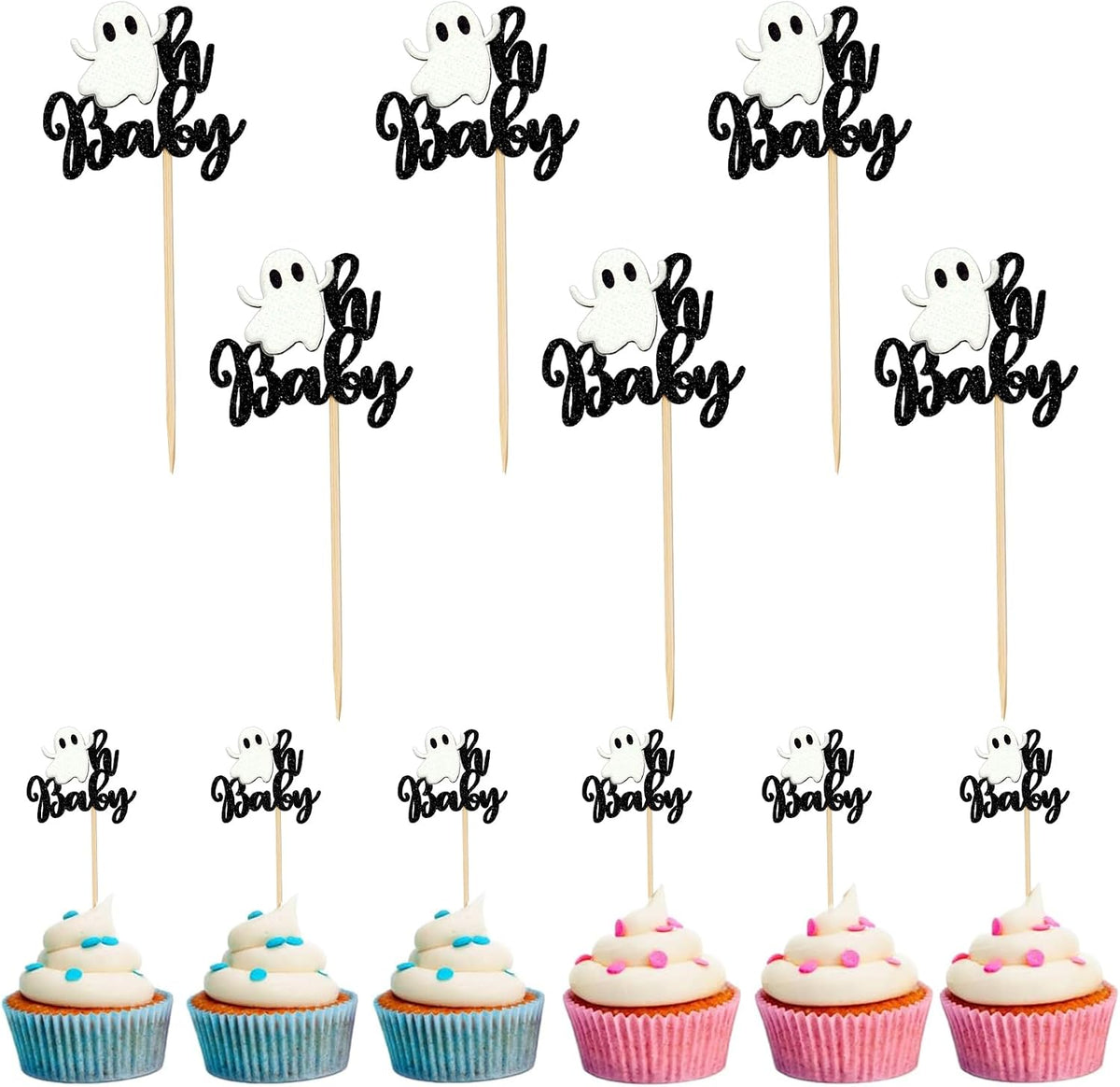 24 Pcs Ghost Oh Baby Cupcake Toppers - Halloween & Baby Shower Decorations, Little Boo Cupcake Picks, Ghosts Cake Decoration for Gender Reveal