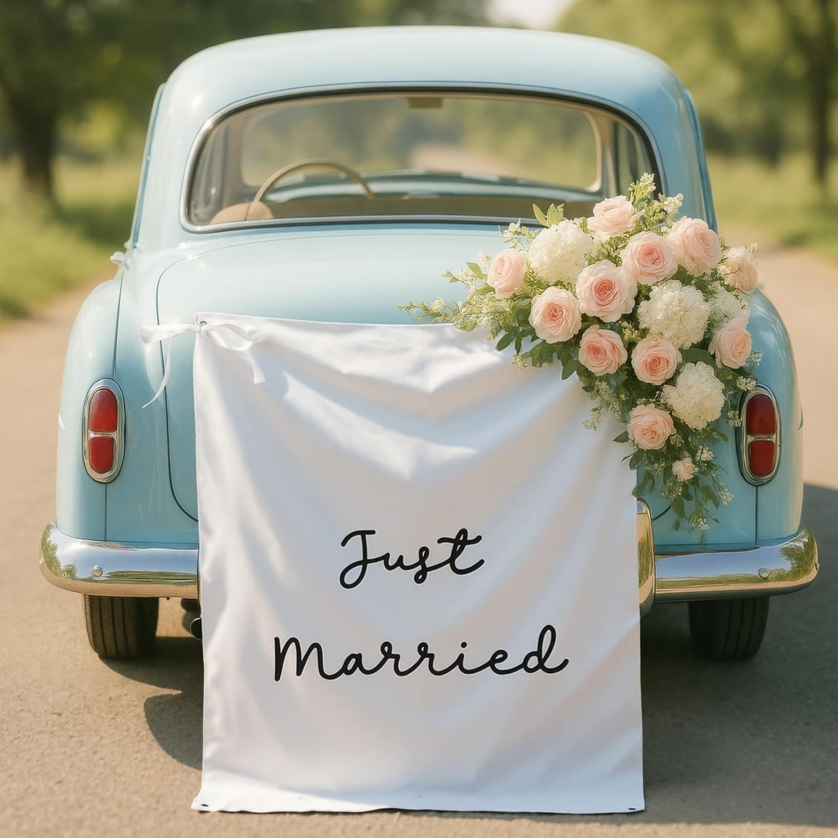 Oudain 29x39 Inch Just Married Banner Wedding Burlap Backdrop