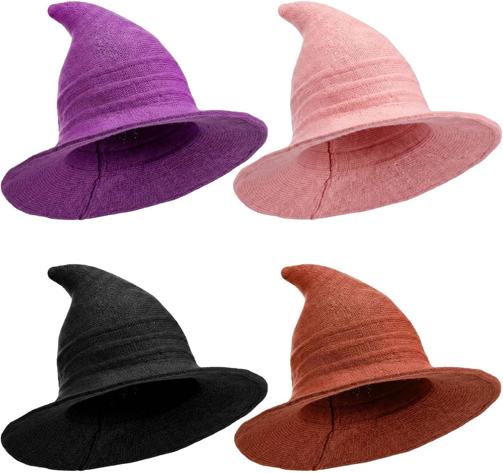 Boyiee Knitted Witch Hat Foldable Wide Brim Cap Pointed Felt Hat for Women Halloween Cosplay Costume Masquerade Accessory