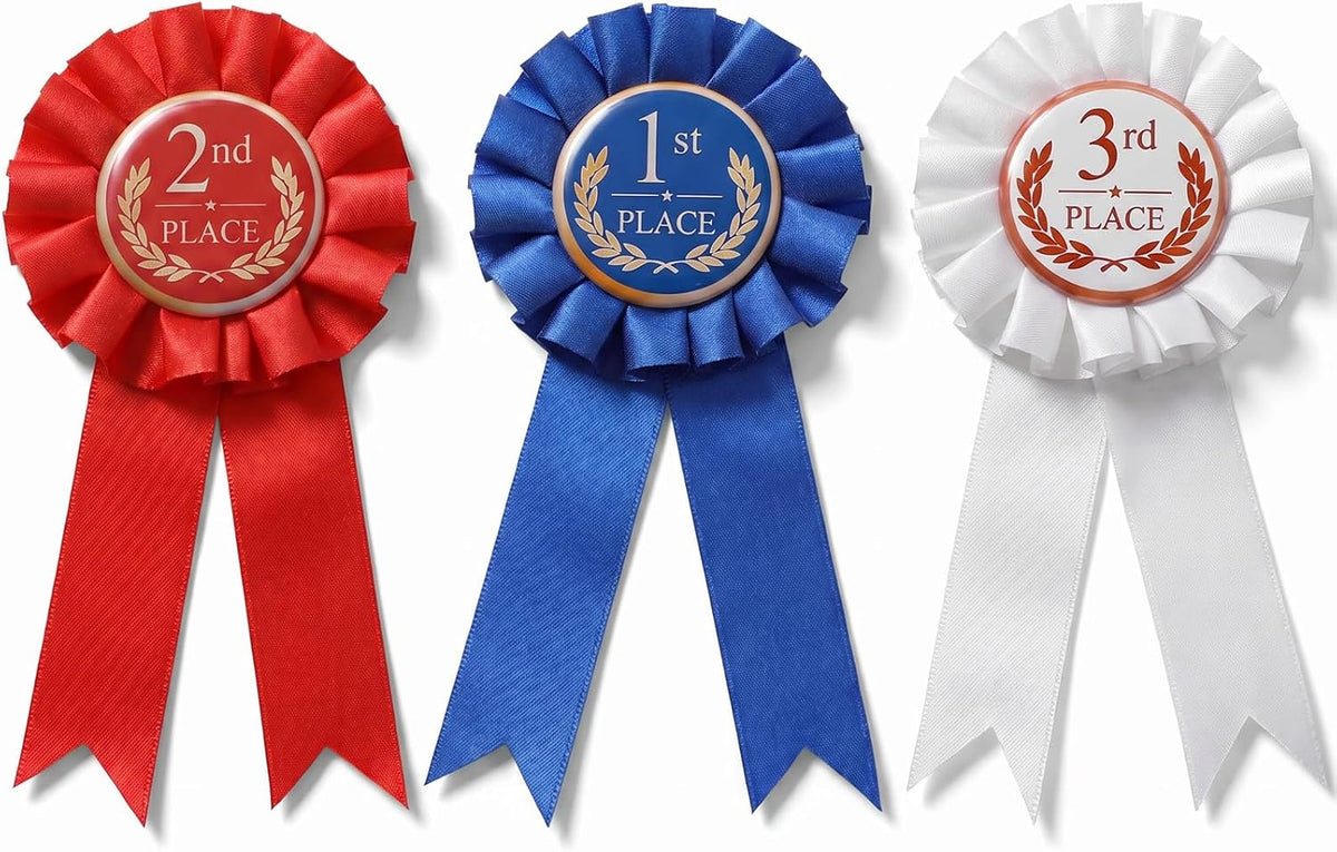 3 Pack Award Ribbon Rosette Set Winner Victory Prize Ribbons