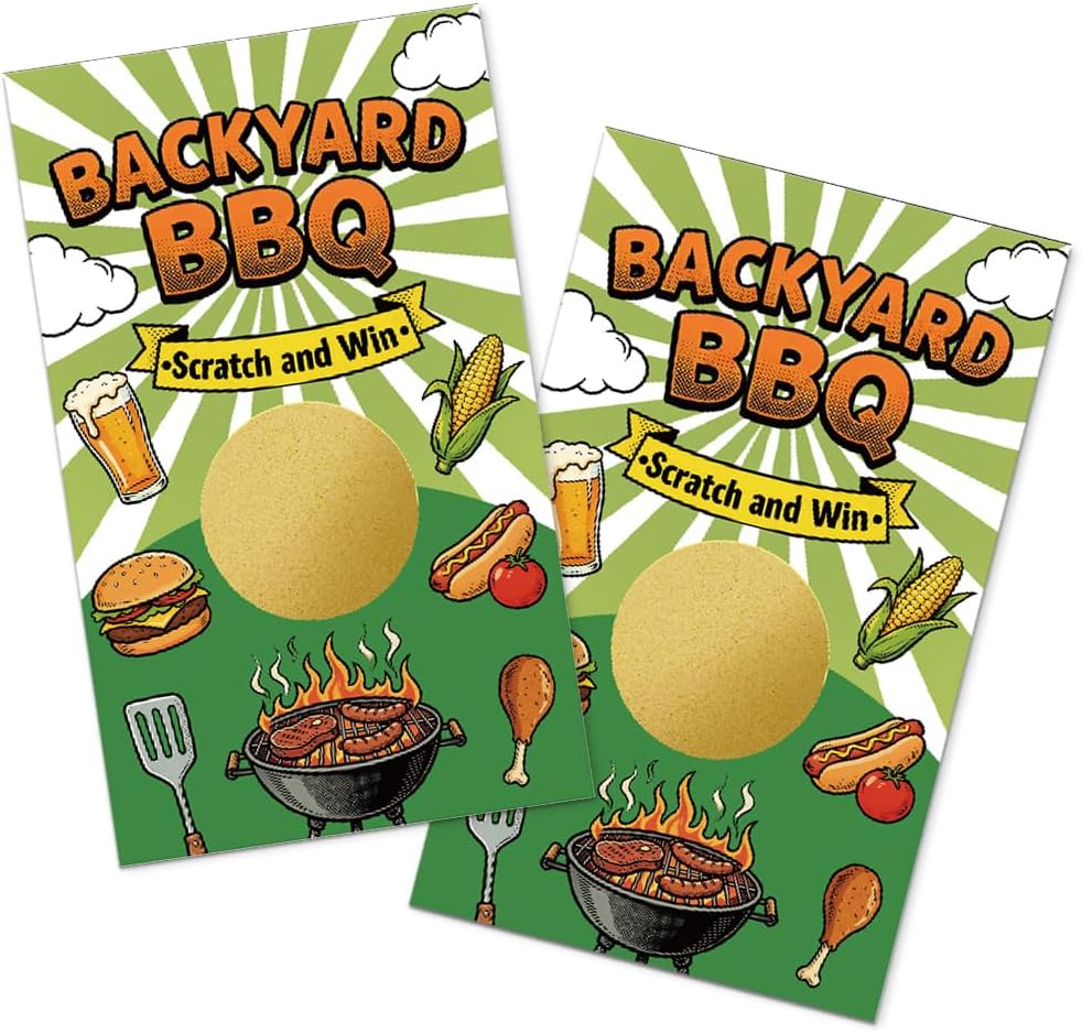 TOUNER 50Pcs Backyard BBQ Scratch Off Game Cards, Father's Day Scratch Cards for Family Gathering Backyard BBQ Birthday Summer Barbecue Retirement Party Lottery Prize Raffle Tickets