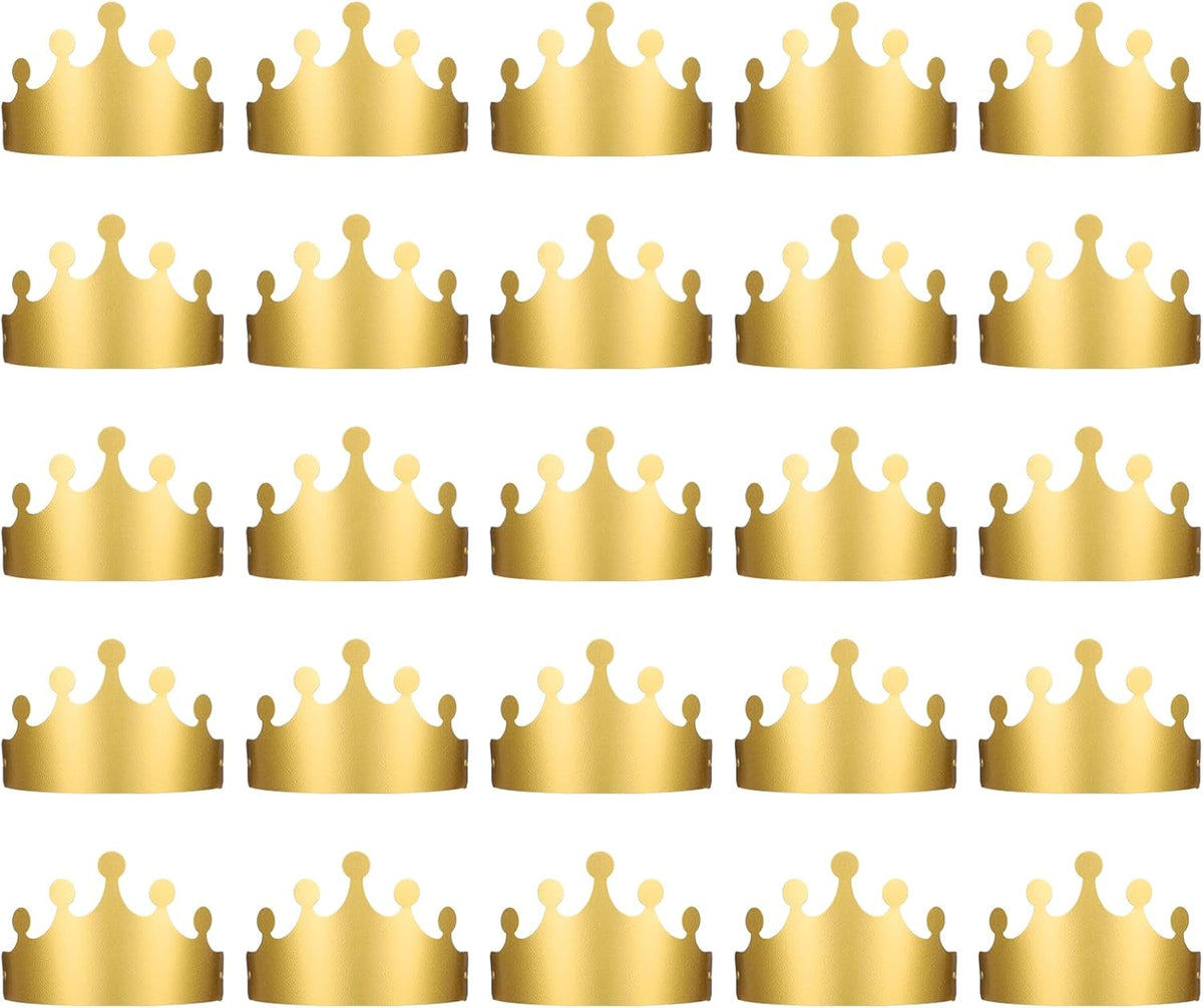 Gold Paper Crowns, 20 Pcs Golden King Crown Paper Crowns for Adults Foldable Party Crown Hat for Birthday Celebration Photo Props Wedding Anniversary (Matte Finish)