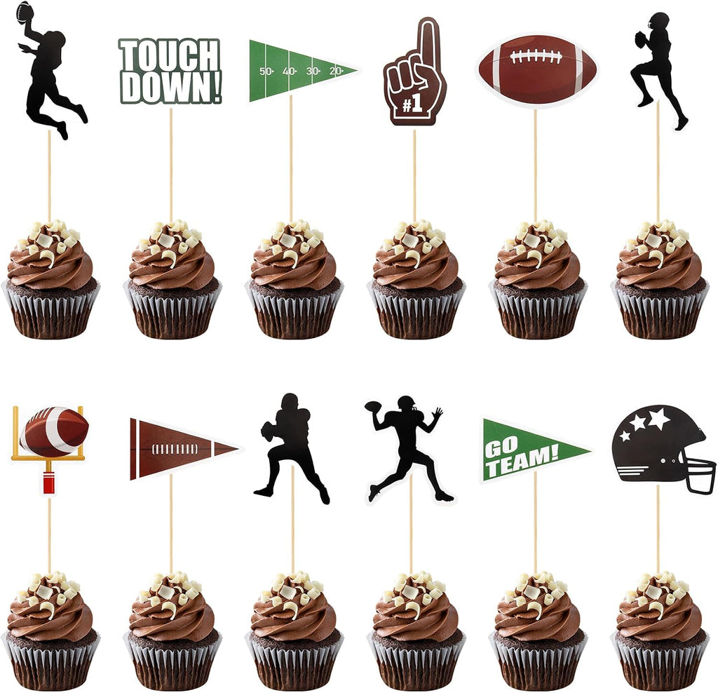 Football Cupcake Toppers Party Decorations, 24 PCS Foot Ball Touchdown Players Cupcake Toppers, Food Picks Toppers Cake Decoration for Football Party Decorations 2026 Sports Themed Party Supplies