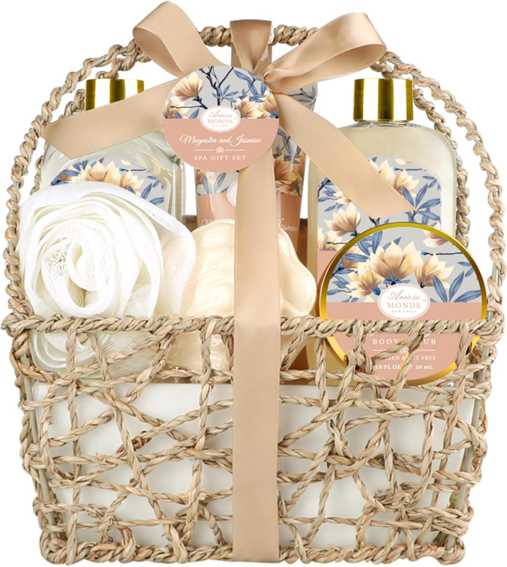 Gift Basket for Women, 8pcs Magnolia & Jasmine Spa Gift Baskets for Women