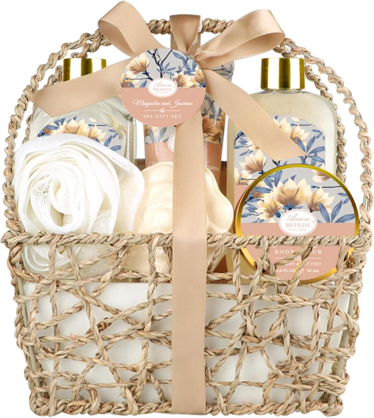 Gift Basket for Women, 8pcs Magnolia & Jasmine Spa Gift Baskets for Women