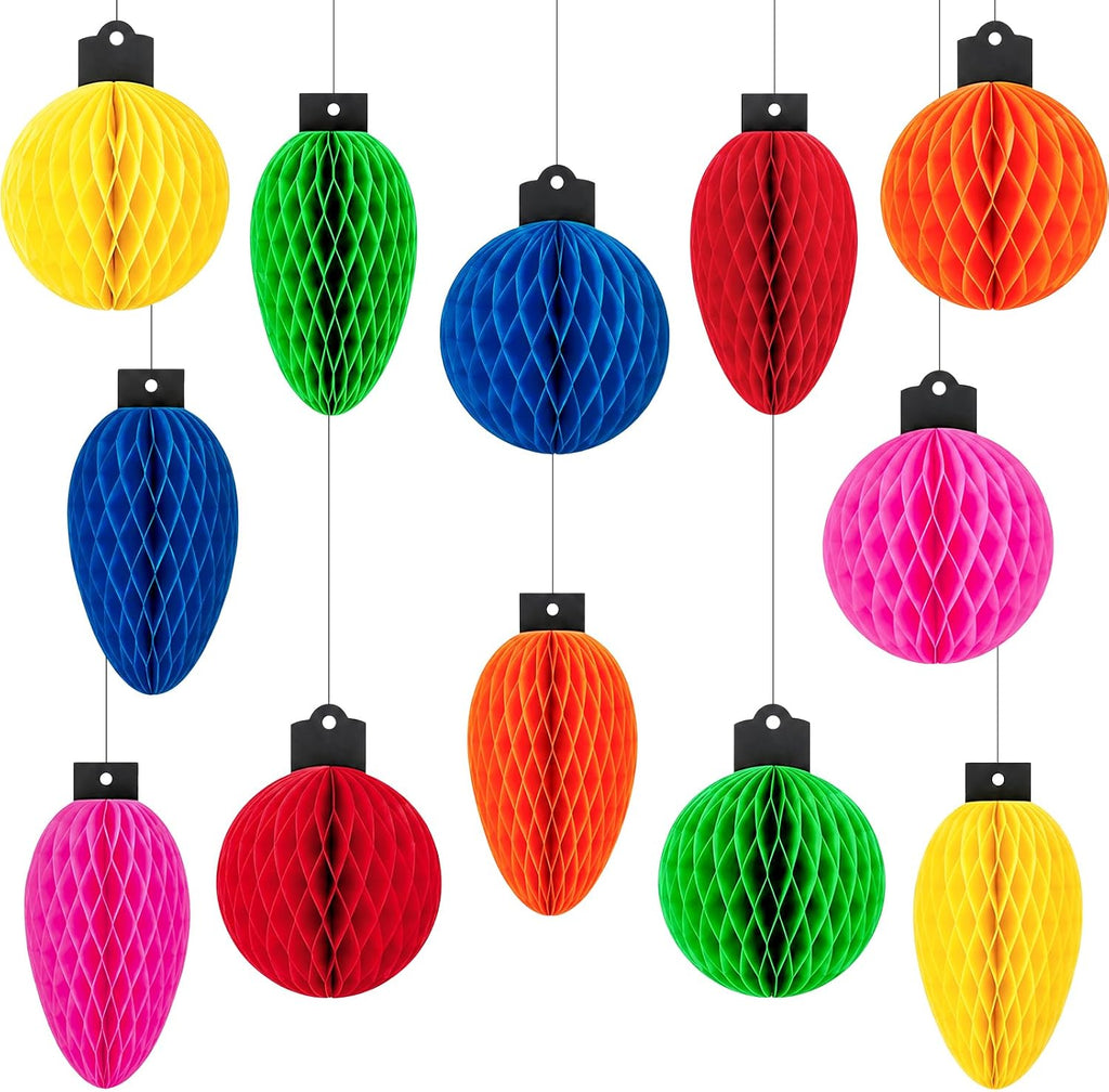 Christmas Light Honeycomb Ball Hanging Decor, 12 Pcs