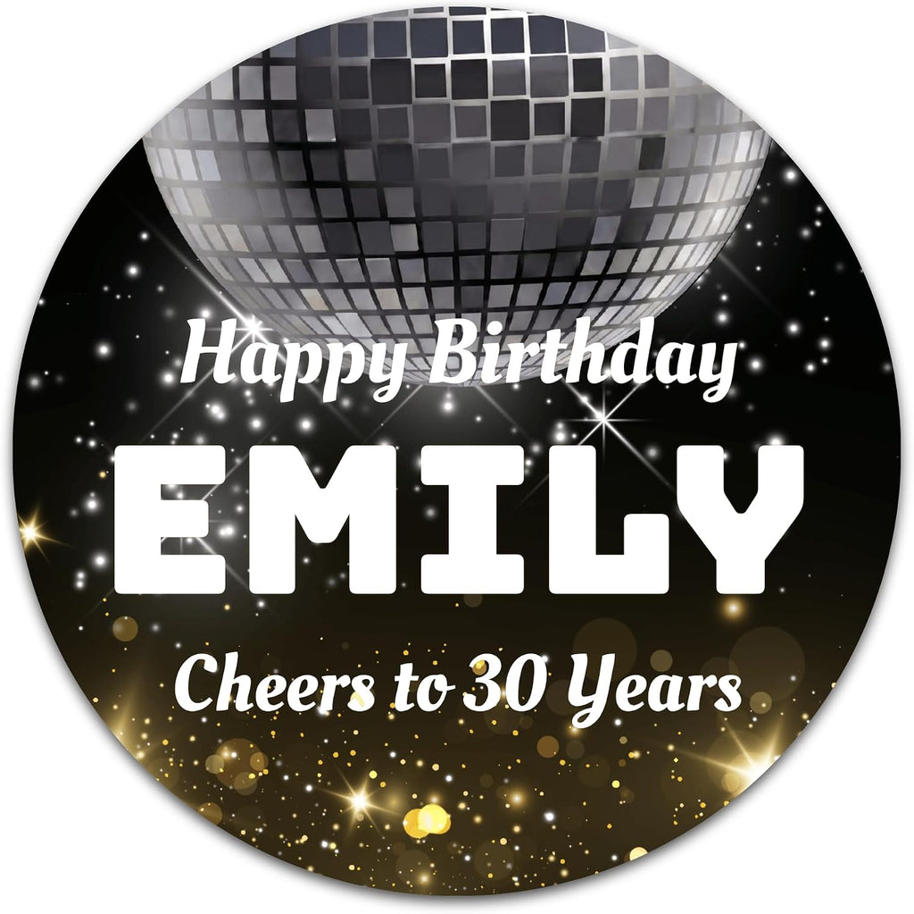 Custom Adult Birthday Stickers with Name & Age – Personalized Round Paper Labels for Milestone Birthday Party Favors, Goodie Bags, Treat Bags & Decorations (50-1000 Stickers) (Night Celebration)