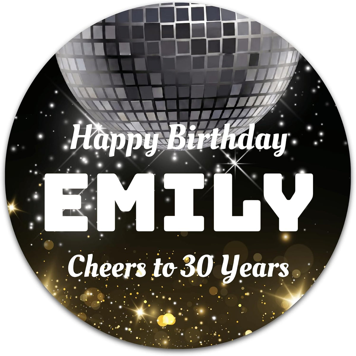 Custom Adult Birthday Stickers with Name & Age – Personalized Round Paper Labels for Milestone Birthday Party Favors, Goodie Bags, Treat Bags & Decorations (50-1000 Stickers) (Night Celebration)