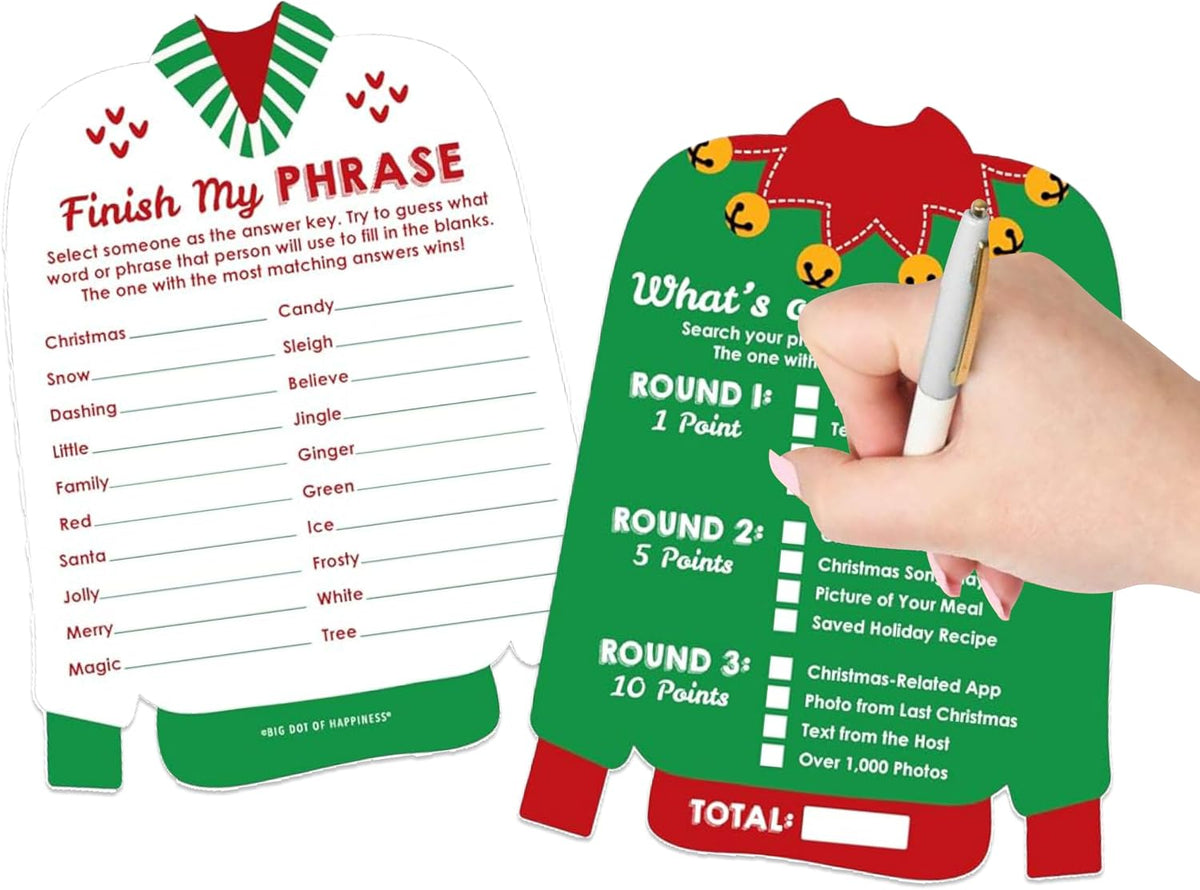 Big Dot of Happiness Ugly Sweater - 2-in-1 Holiday and Christmas Party Cards - Activity Duo Games - Set of 20