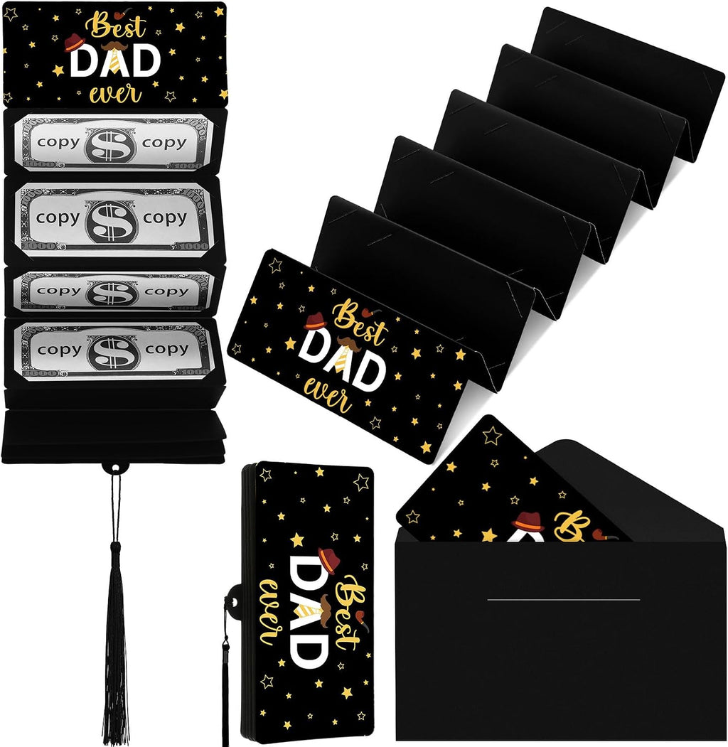 MotiMind Best Dad Ever Money or Gift Card Holder with 10 Slots, Dad Surprise Money or Gift Card Holder with Envelope for Father Birthday Party Supplies