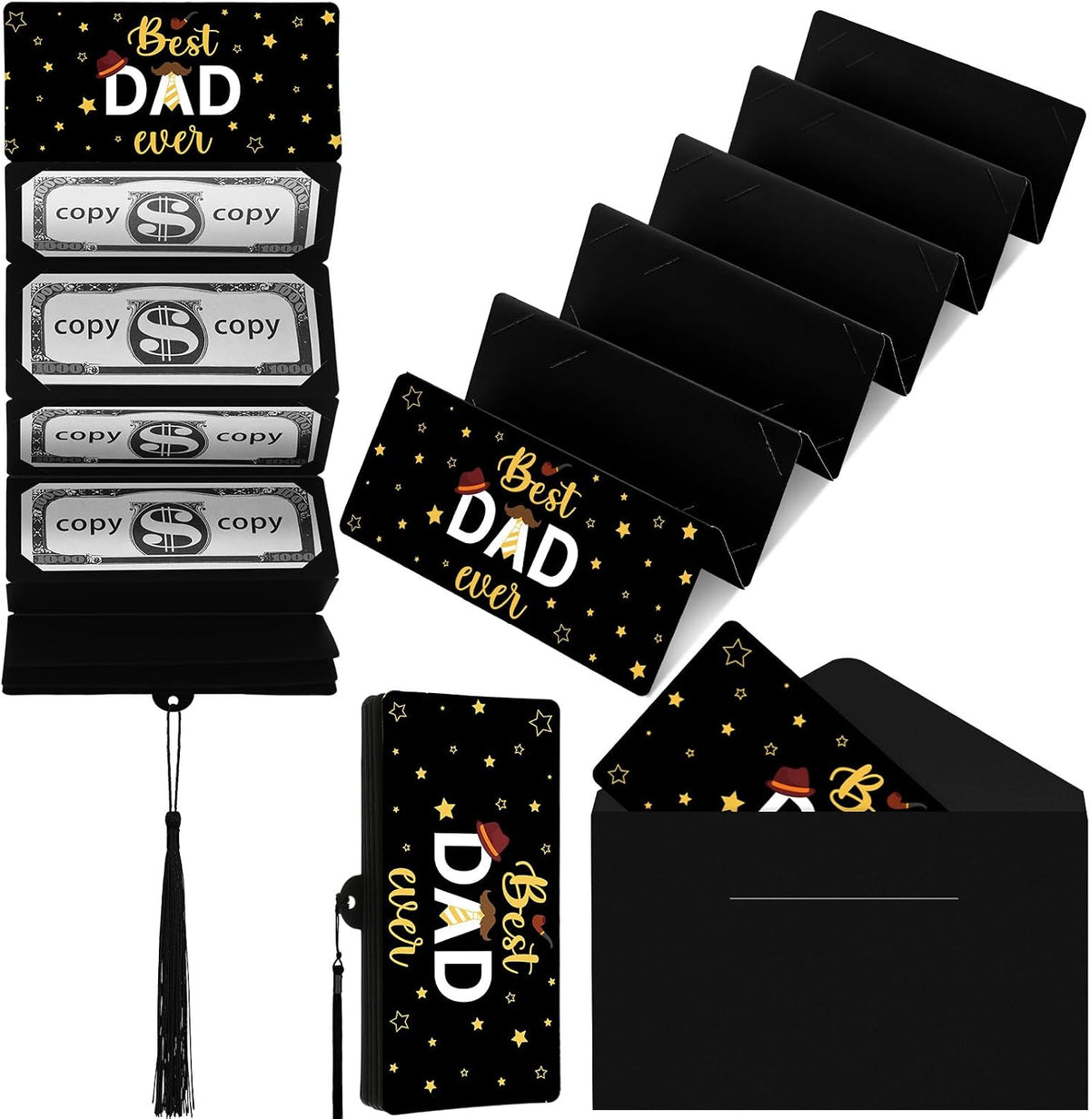 MotiMind Best Dad Ever Money or Gift Card Holder with 10 Slots, Dad Surprise Money or Gift Card Holder with Envelope for Father Birthday Party Supplies
