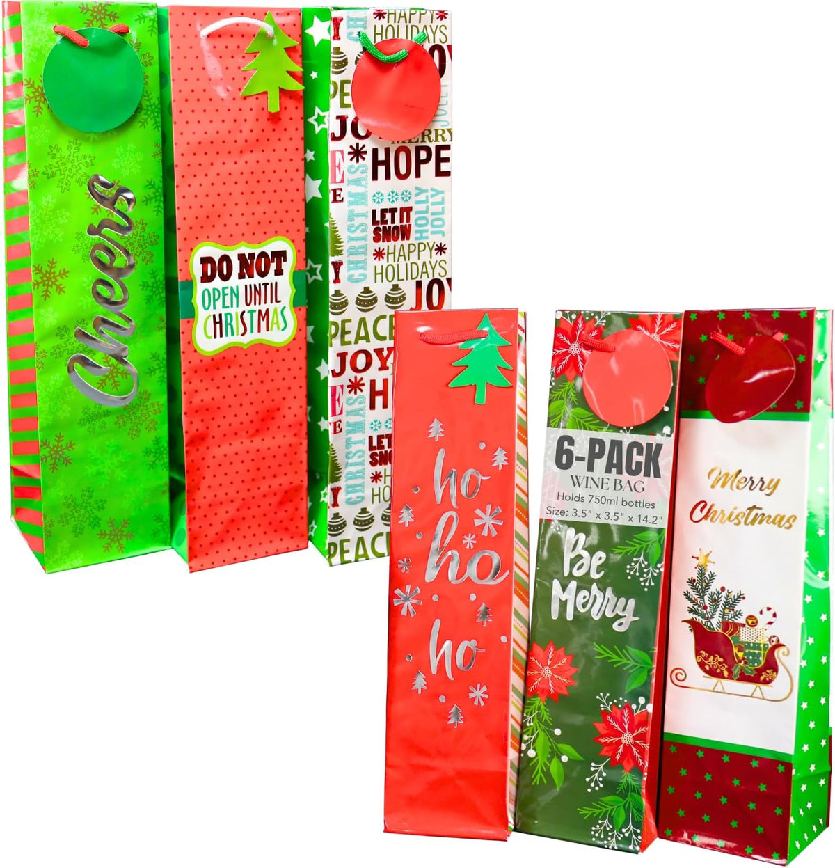 Iconikal 6-Pack Christmas Wine Bottle Gift Bags Heavy-Duty