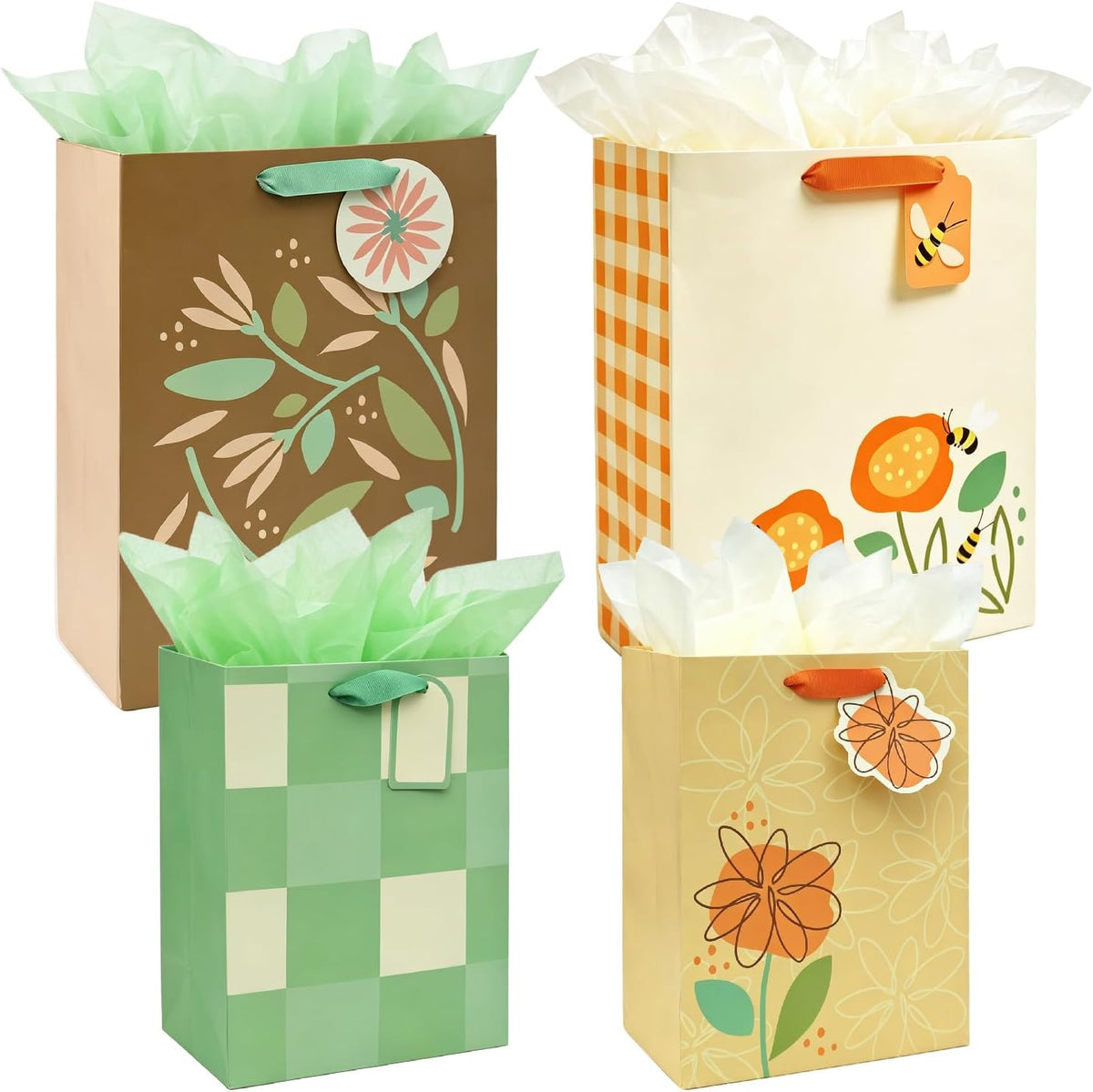 Jotique 4 Pcs Fall Gift Bags Assorted Sizes with Tissue for All Occasions