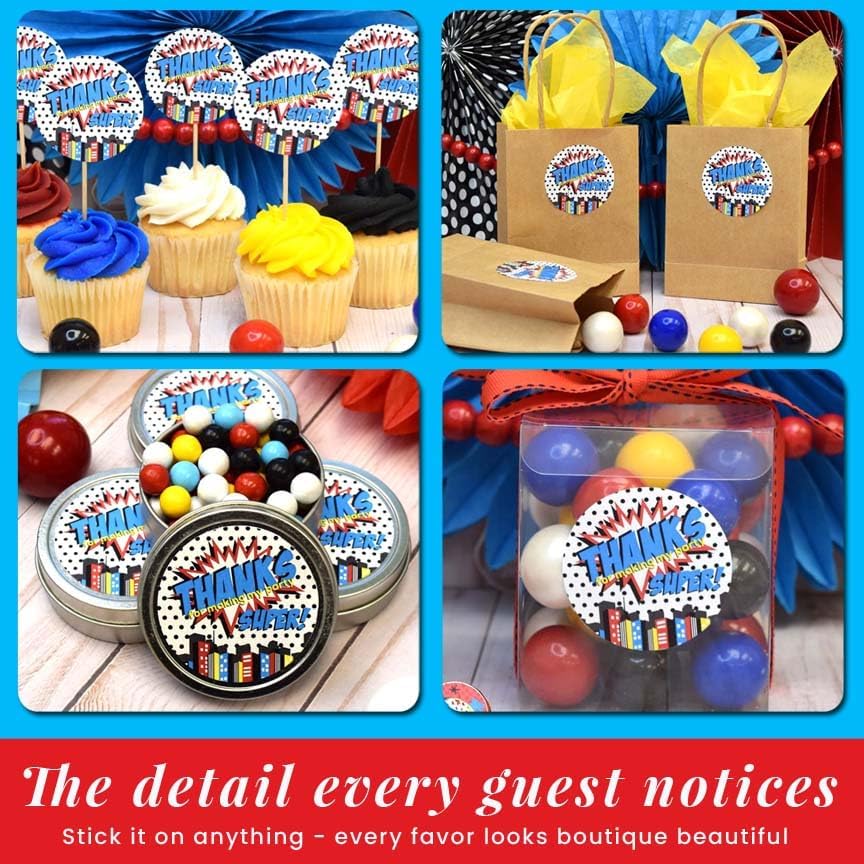 Superhero Thank You Stickers, 40 Pack 2 Inch Birthday Thank You Labels, Super Hero Stickers for Boys Party Favors, Goodie Bags and Envelope Seals by Amanda Creation