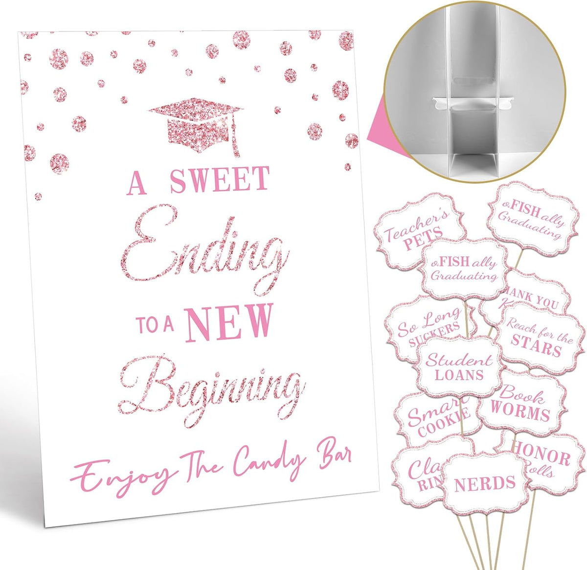 Graduation Candy Buffet Labels for Grad Party Decorations, Graduation Candy Bar Dessert Food Label Signs Set, Class of 2026 Grad Parties Table Decor Supplies (Pink)