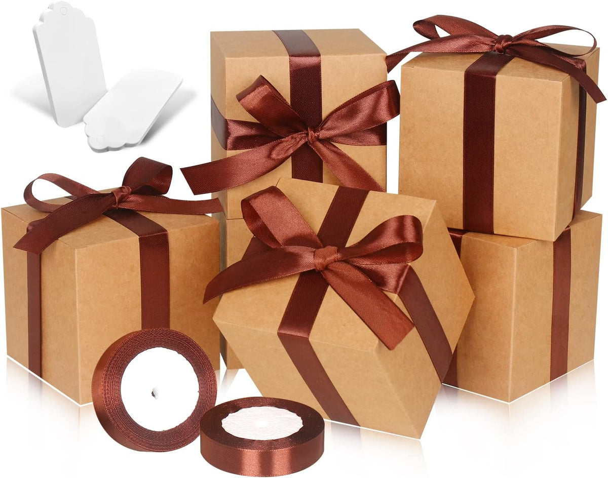 50 Pack Small Gift Boxes, 3x3x3 Favor Boxes Brown Paper Gift Boxes with Lids for Presents, Crafting, Cupcake Boxes, Gifts, Candy Boxes for Wedding Party Bridal Shower Baby Shower Favors