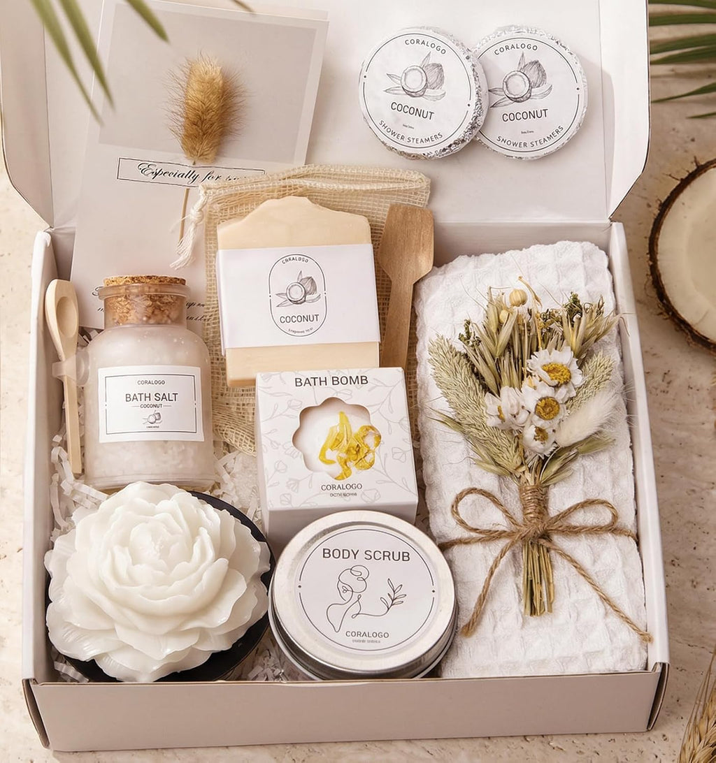 Coconut Spa Gifts for Women - 12pc Self-care Spa Gift Basket