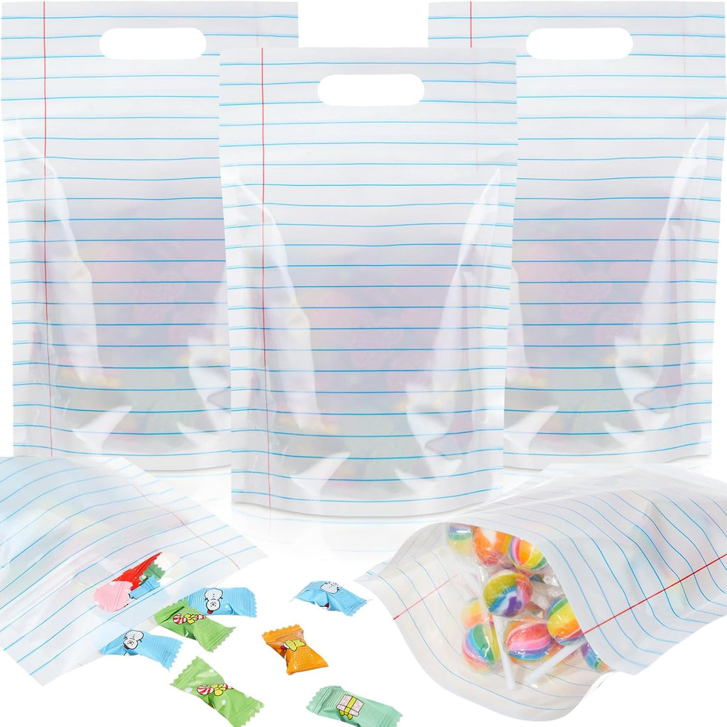 Engrowtic 50 Pcs Back to School Teacher Gift Bags Teacher Appreciation Gift Bags Bulk Resealable Plastic Notebook Line Treat Pouches for First Day of School Retirement Party Favors Supplies