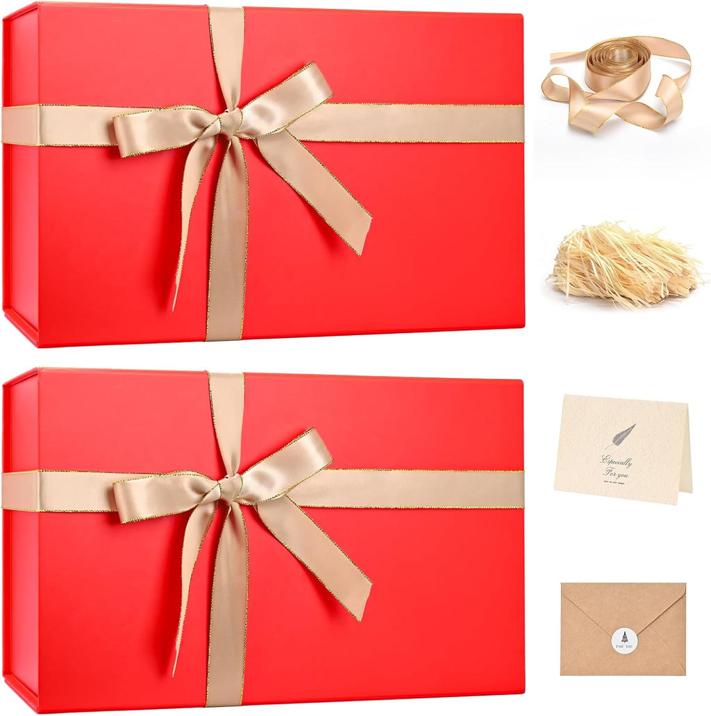 LIFELUM Red Magnetic Gift Box for Christmas Presents, 14"x8.5"x4.5"