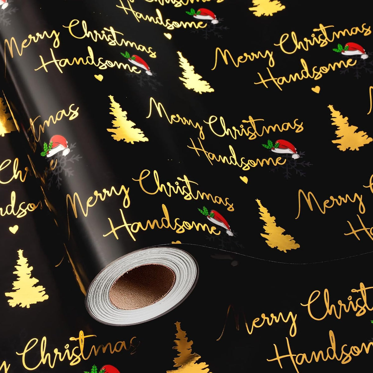 Yarcony Black and Gold Christmas Wrapping Paper for Men Boys, 17 In X 33Ft