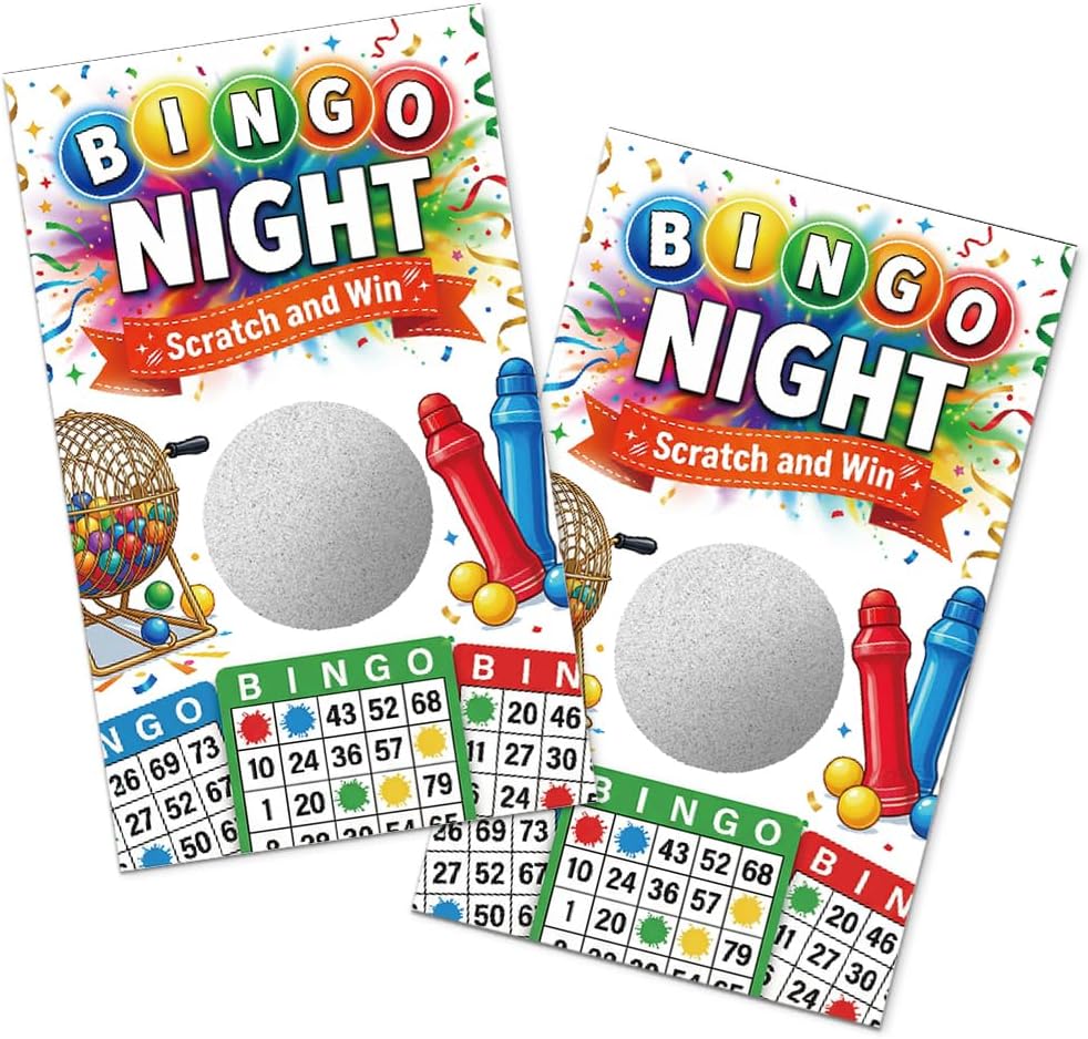 TOUNER 50Pcs Bingo Night Scratch Off Game Cards, Game Night Scratch Cards for Bingo Birthday Christmas Holiday Party Baby Bridal Shower Lottery Prize Raffle Tickets Favors Business Promotion