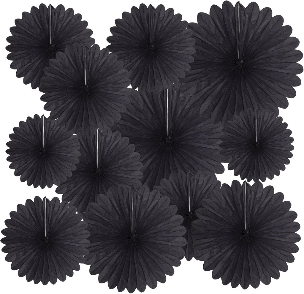 20 Pcs Black Hanging Paper Fan, Hanging Honeycomb Round Paper Fans for Weddings, Birthdays, Easter, Baby Showers, Classroom, Events Ceiling Party Supplies Decorations