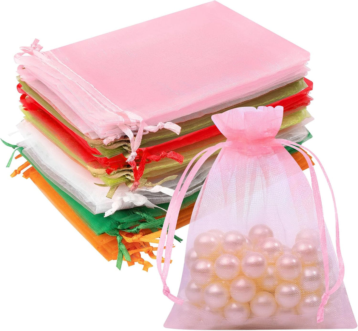 Crweety 50Pcs Large Organza Bags 6x9, Small Mesh Gift Bags Drawstring