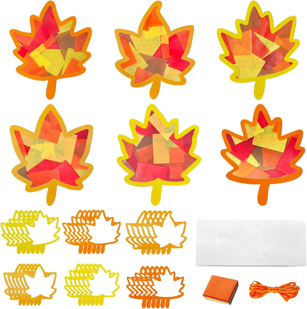 JOINCCI Fall Maple Leaves Craft Kit-36PCS Thanksgiving Crafts with Pre-Cut Stickers,Tissue Papers,Fall Crafts Supplies for Back to School Harvest Thanksgiving Religious Christian Fun Actives