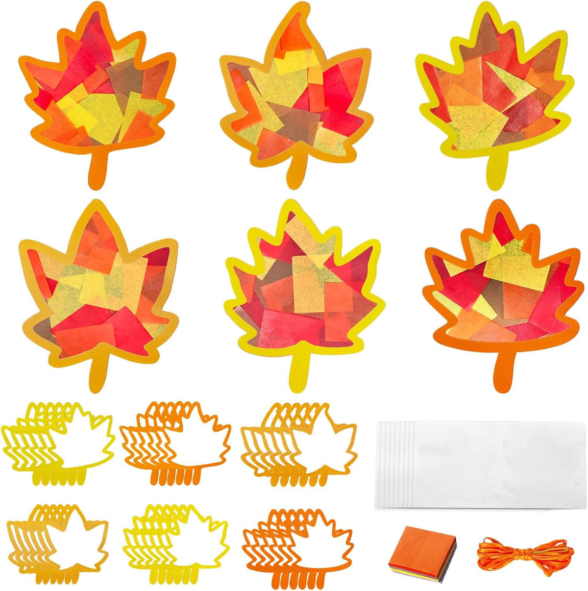 JOINCCI Fall Maple Leaves Craft Kit-36PCS Thanksgiving Crafts with Pre-Cut Stickers,Tissue Papers,Fall Crafts Supplies for Back to School Harvest Thanksgiving Religious Christian Fun Actives
