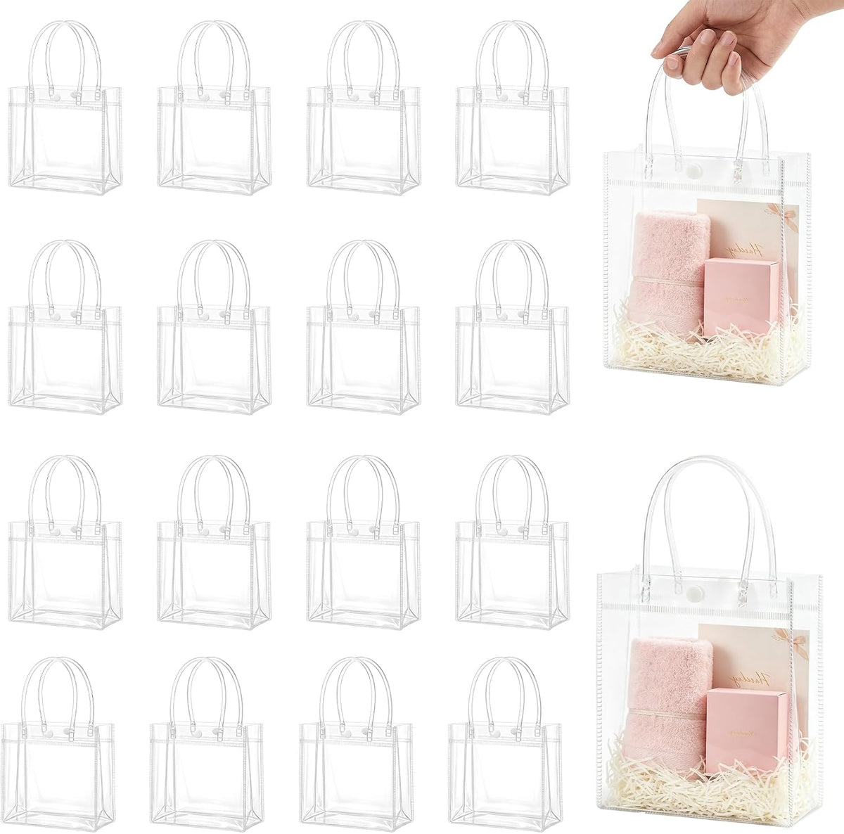 MAQIHAN Clear Gift Bags with Handles - Party Favor Candy Bags Transparent