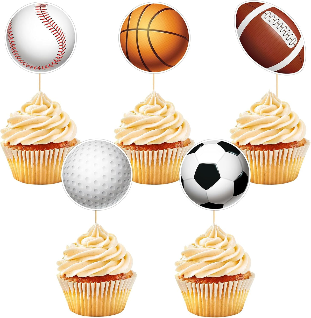 Hooqict 40Pcs Sports Cupcake Toppers Football Soccer Basketball Baseball Golf Ball Cake Topper Decorations Cupcake Picks for Kids Boys Men Game Day Sports Themed Birthday Party Decorations