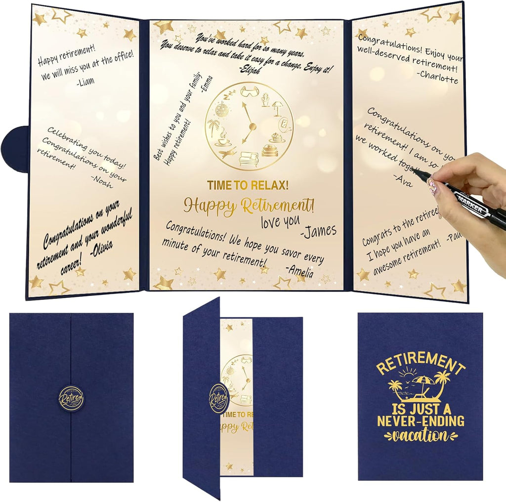 Blue Gold Retirement Party Decorations, Happy Retirement Guest Book