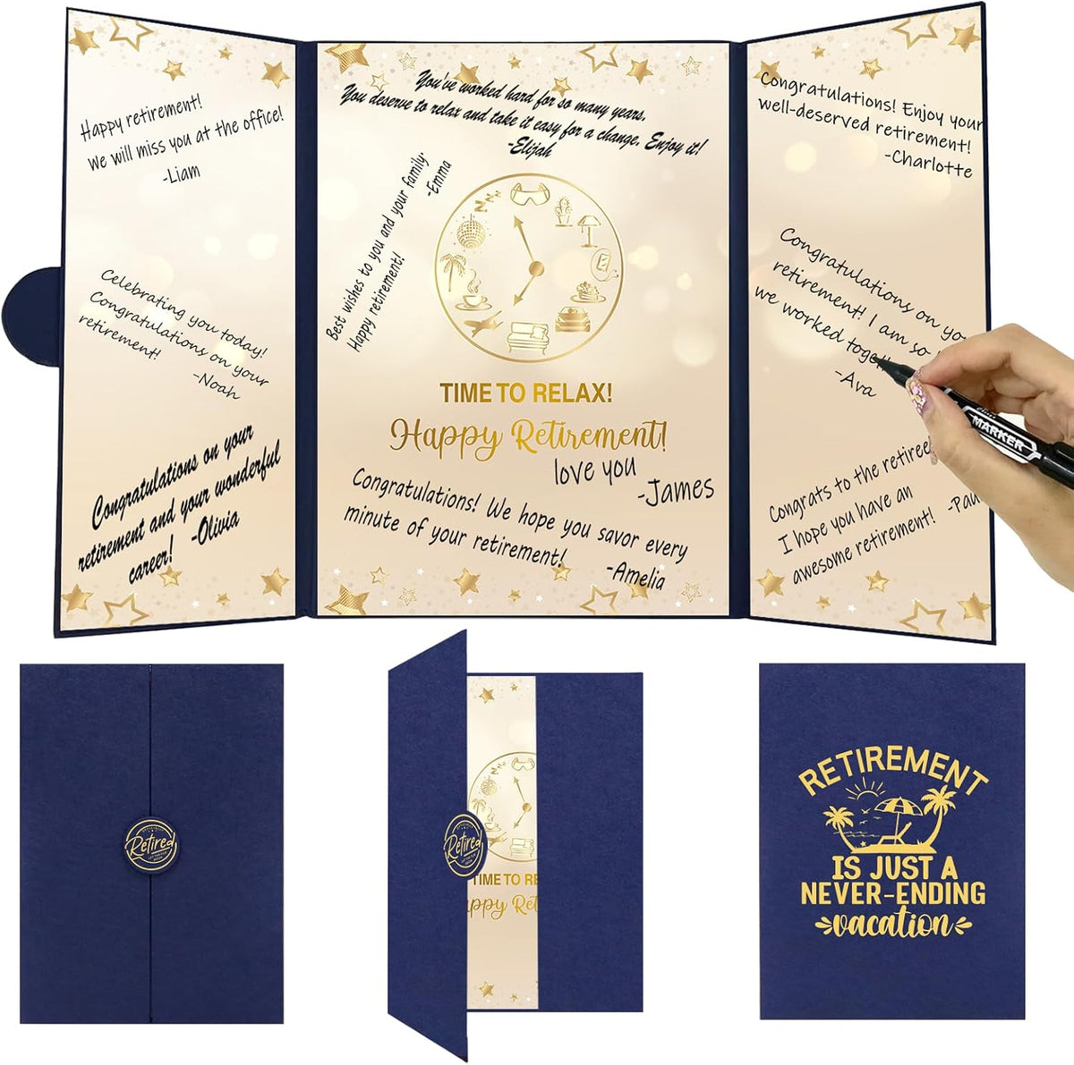 Blue Gold Retirement Party Decorations, Happy Retirement Guest Book